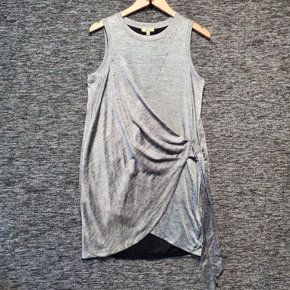 Kori America Dress Women Small Gray Sleeveless Faux Wrap‎ Drape Mini Casual